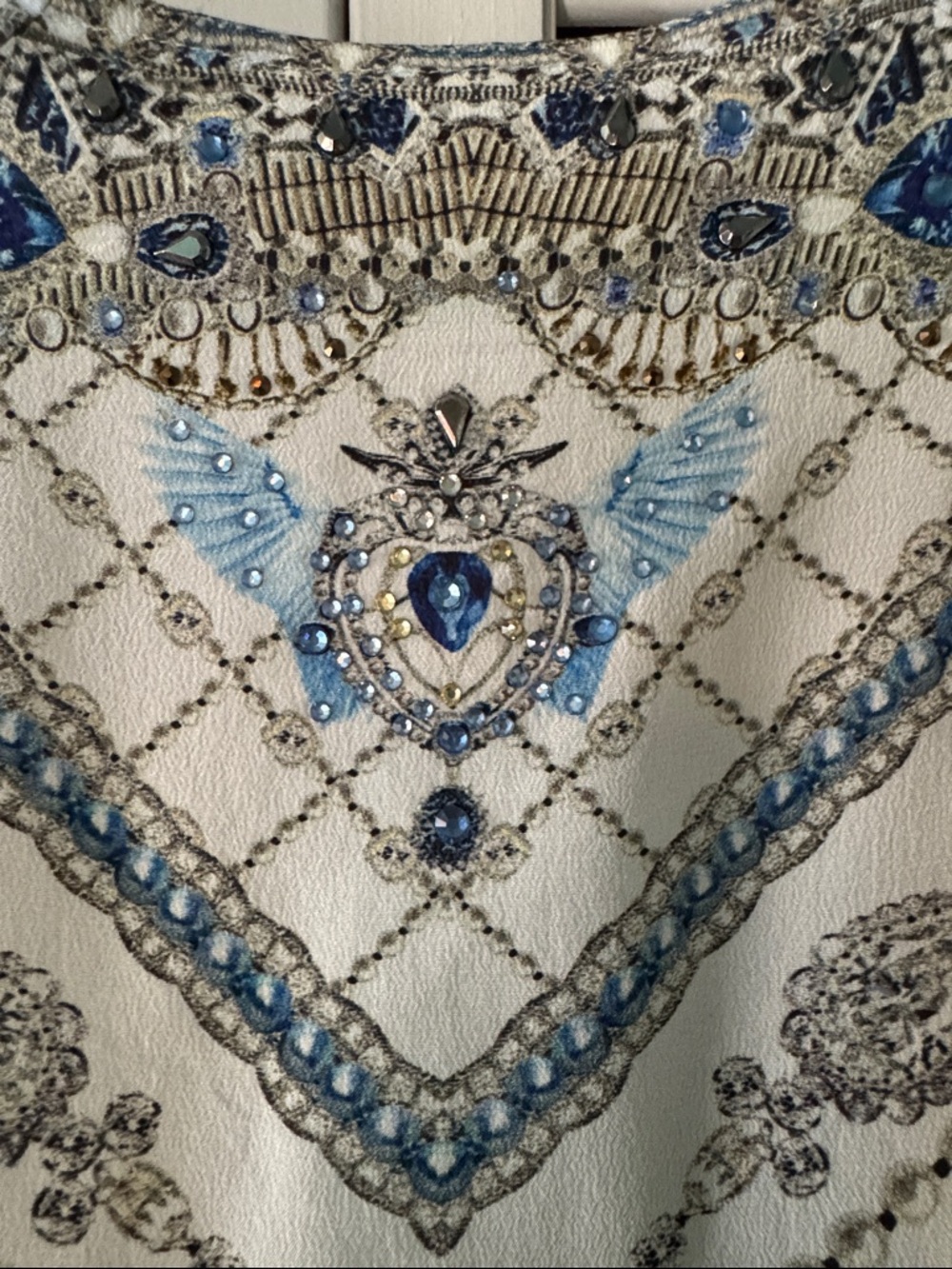 Camilla Embellished Flared Raglan Sleeve Kaftan in Blue & Cream NWT - Picture 9 of 11